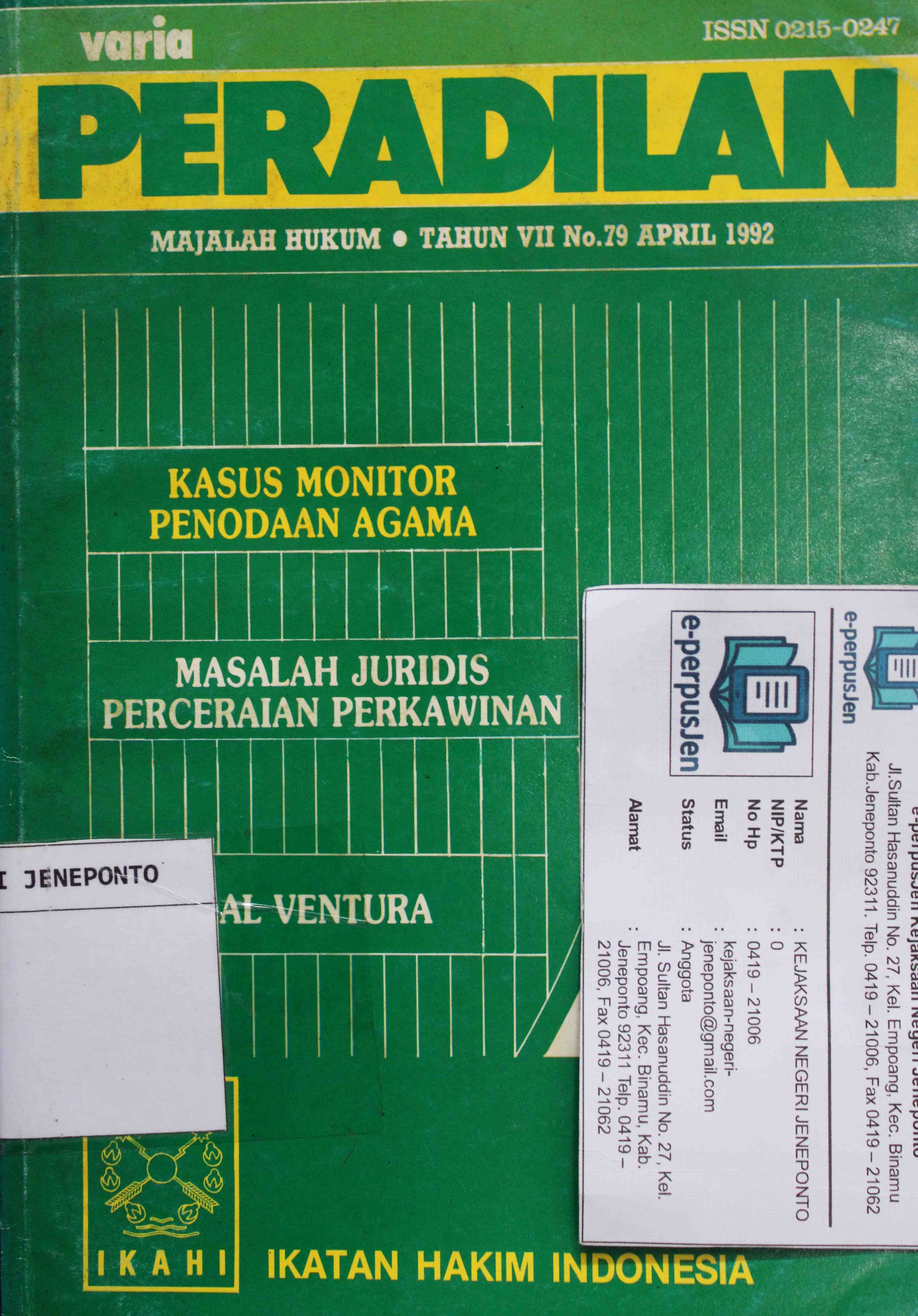 Varia Peradilan Majalah Hukum Tahun VII No 79 April 1992